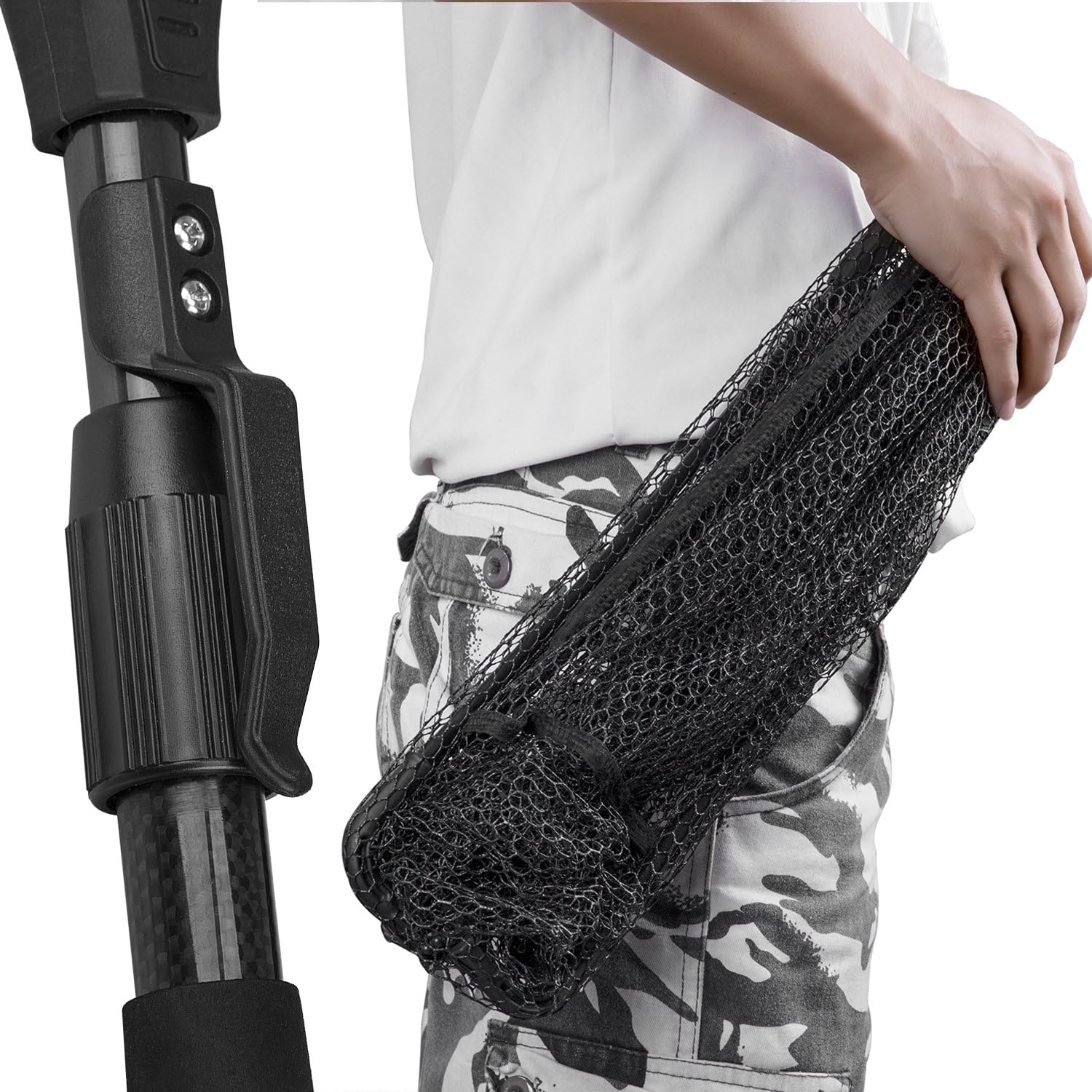 PLUSINNO Fishing Net Fish Landing Net, Foldable Collapsible Telescopic Pole Handle, Durable Nylon Material Mesh, Safe Fish Catching or Releasing (12"/31cm Hoop Size (Fixed Pole)) : Sports & Outdoors