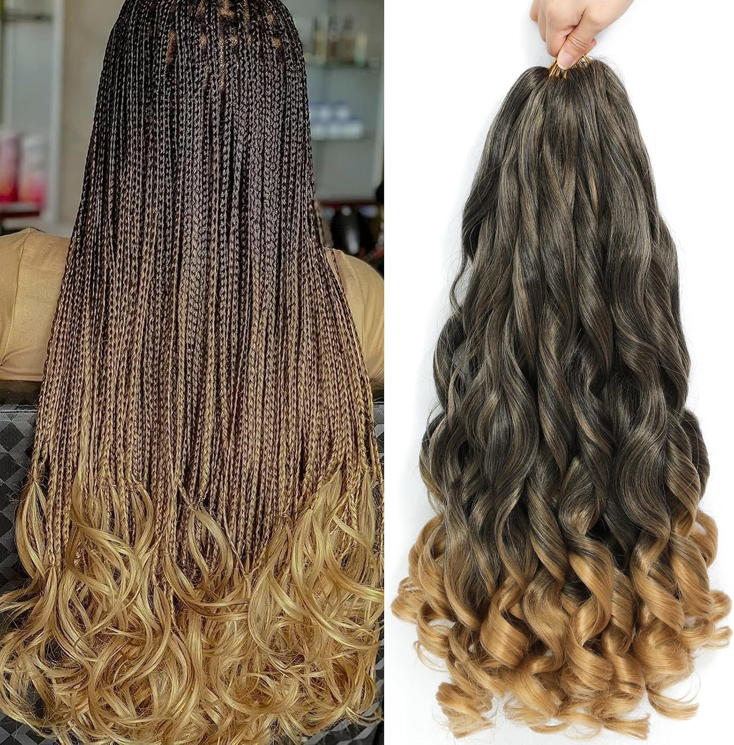 French Curl Hair 22 Inch Pre-Stretched Braiding Extensions for Crochet Braids (1B/27, Pack of 8) — image 1