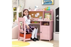 TaoHFE Pink Toddler Table and Chair Set,Wooden Kids Table and Chairs for Studying and Crafting, Kids Desk with Storage Kid Bedroom Furniture, Girl Table for Girls Pink