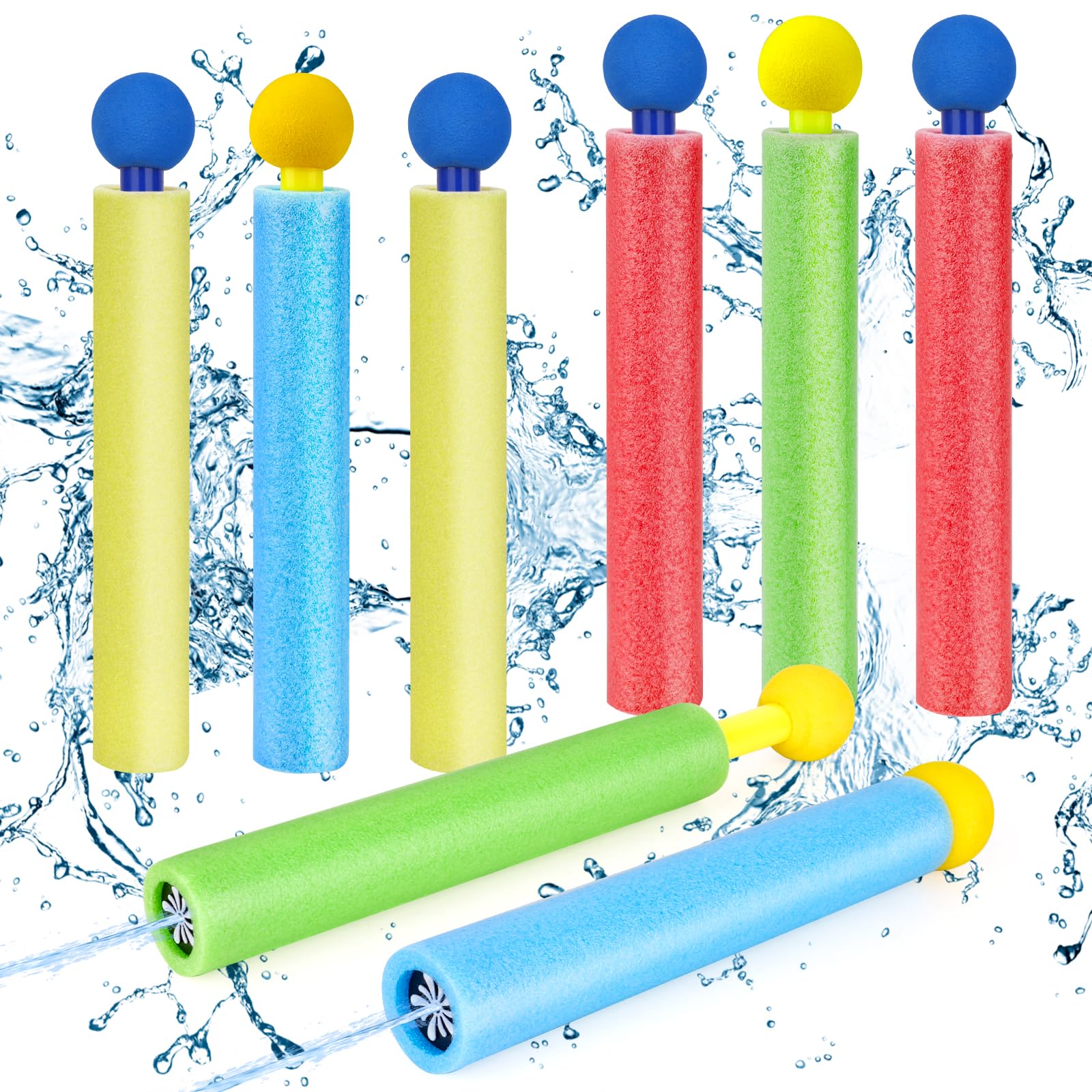 8PCS Water Pistols for Kids, 19CM Mixed Colors Foam Blaster Shooters Push Pull Type Foam Water Guns Beach Toys Squirt Water Blaster for Summer Outdoor Beach Pool Garden