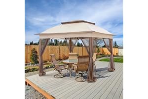 EAGLE PEAK 11x11 Pop Up Gazebo with Mosquito Netting, Easy Up Screened Canopy for Patio and Backyard, Easy Set-up Outdoor Gazebo (Tan)