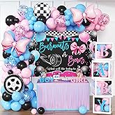 Burnouts or Bows Gender Reveal Decorations - 143pcs Pink Blue Balloon Garland Kit, 4pcs Baby Box With Letters, What Will the Baby Be Backdrop, Boy or Girl Gender Reveal Party Supplies