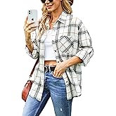 Zontroldy Womens Flannel Shirt Plaid Buffalo Long Sleeve Button Down Oversized Flannels Shirts Blouse Tops