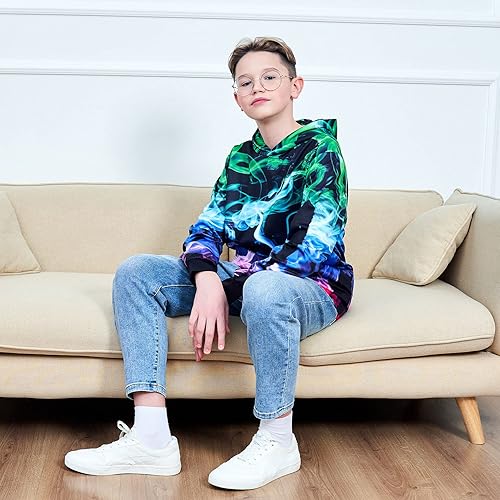 TUONROAD 12-14 Years Old Kids Rainbow Hoodies Funny 3D Smoke