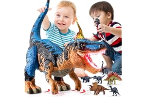BLmukce 24" Large Dinosaur Toys for Kids 3-5, Big Dinosaur Tyrannosaurus rex Figure Toy with 10+ Dinosaurs Belly Storage, Gliding Wheels, Lights Sounds & Mist Spray – T-Rex that eats Toy for Boys Gift