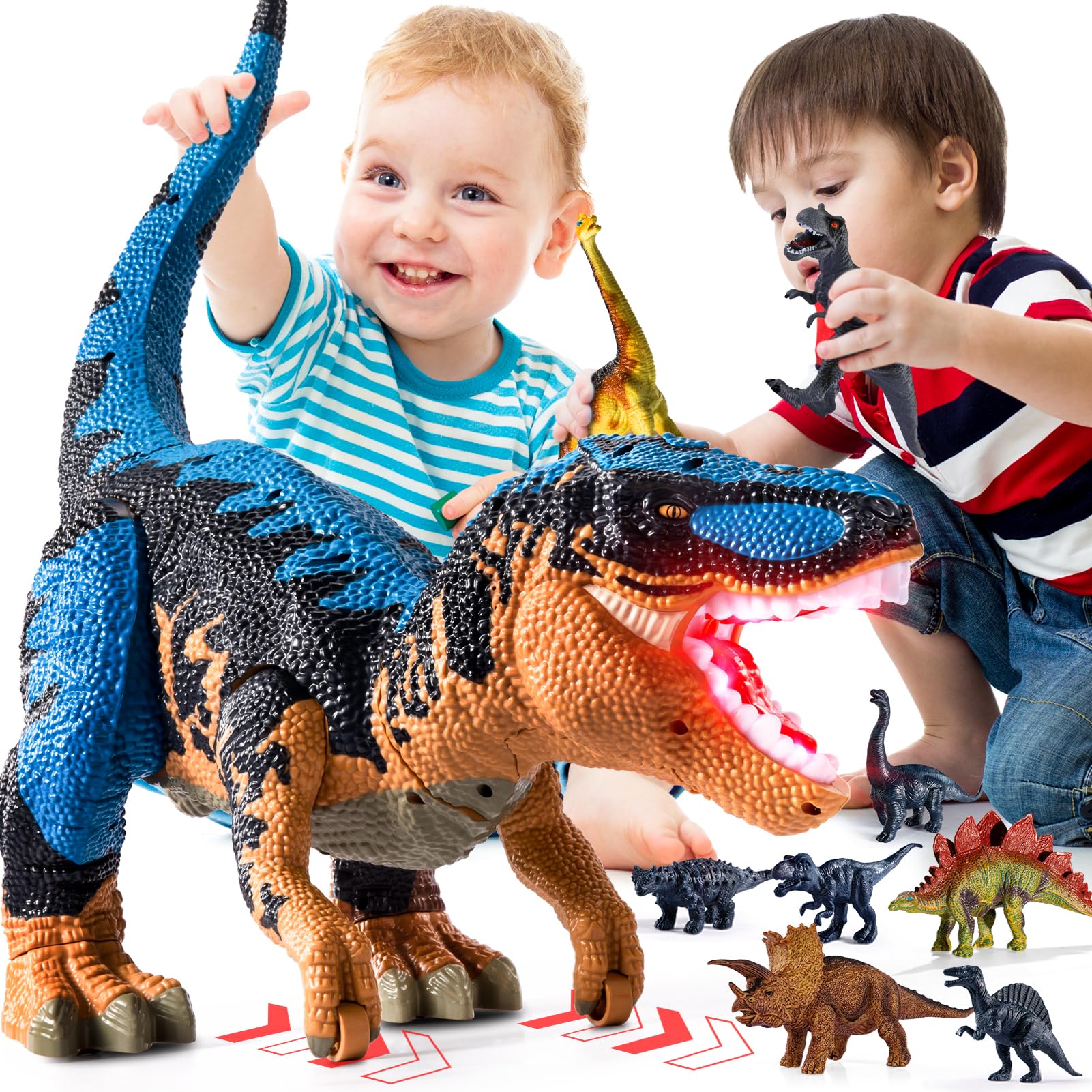 Photo 1 of BLmukce Large Dinosaur Toys for Kids 3-5, Big Dinosaur Tyrannosaurus rex Figure Toy with 10+ Dinosaurs Belly Storage, Gliding Wheels, Lights Sounds & Mist Spray – T-Rex That eats Toy for Boys Gift
