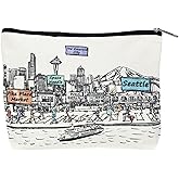 Beary Blu Cities Around the World Artwork Cosmetic Bag Series – Designed in USA, Travel Makeup Bag with Zipper, Souvenir Gift for Women, Artwork Organizer for Purse or Toiletry (Seattle)