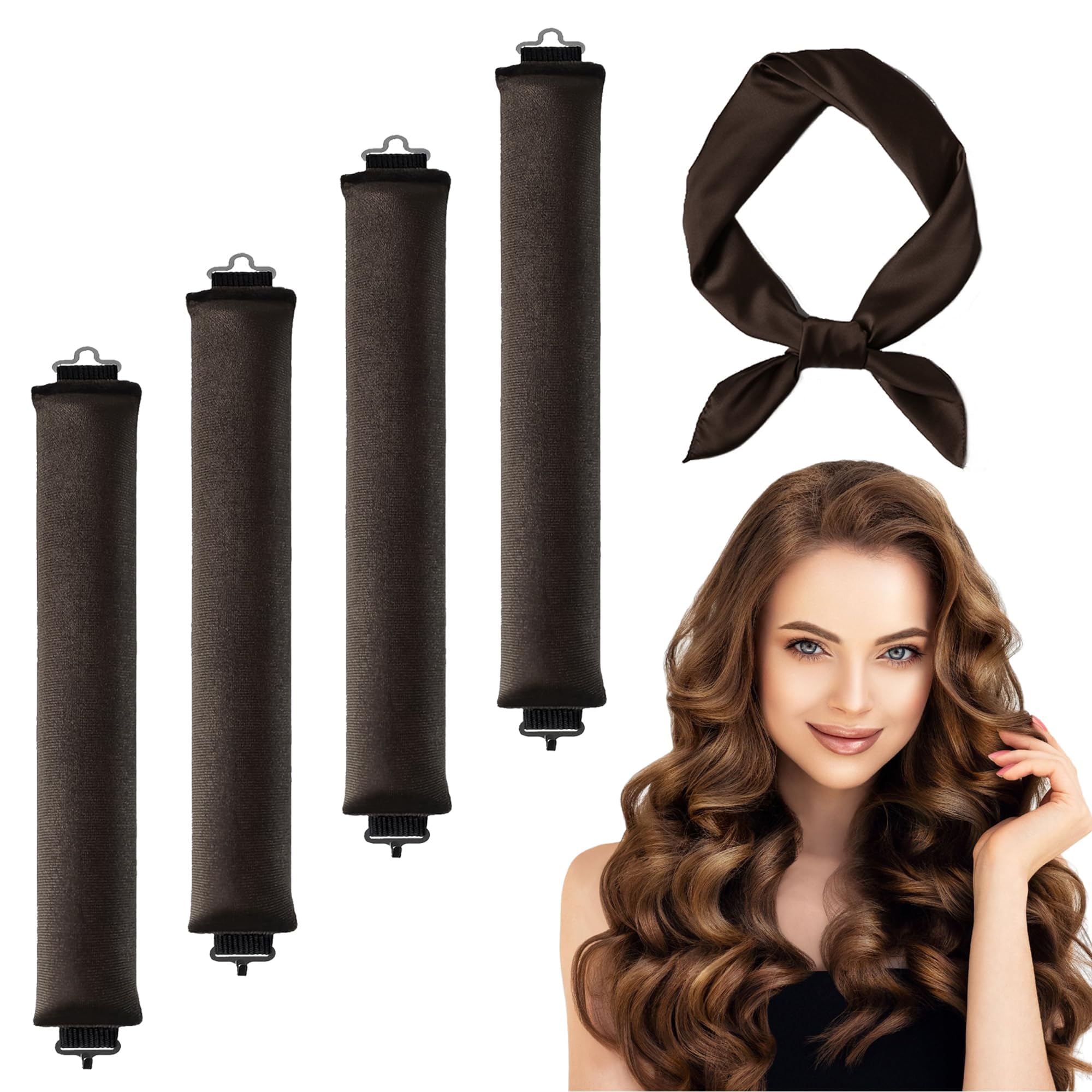 4PCS Heatless Curlers Heatless Blowout Rods Curling Rod Heatless Curls with Satin Scarf Hair Curlers No Heat Overnight Blowout Rods for Women DIY Hair Styling