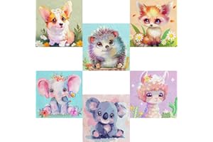 QEUOYSS 4 Paint by Numbers for Kids Ages 8-12 DIY Paint Set for Girls Boys Adults Beginner Crafts for Girls Ages 4-8 Acrylic Oil Painting by Number Kits Perfect for Gift Decor 8"x8" (6 Pack Animal)