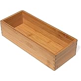 Lipper International Bamboo Wood Utensil Holder Storage Box for Cooking Tools, Makeup, or Office Supplies, 5" x 12" x 3"