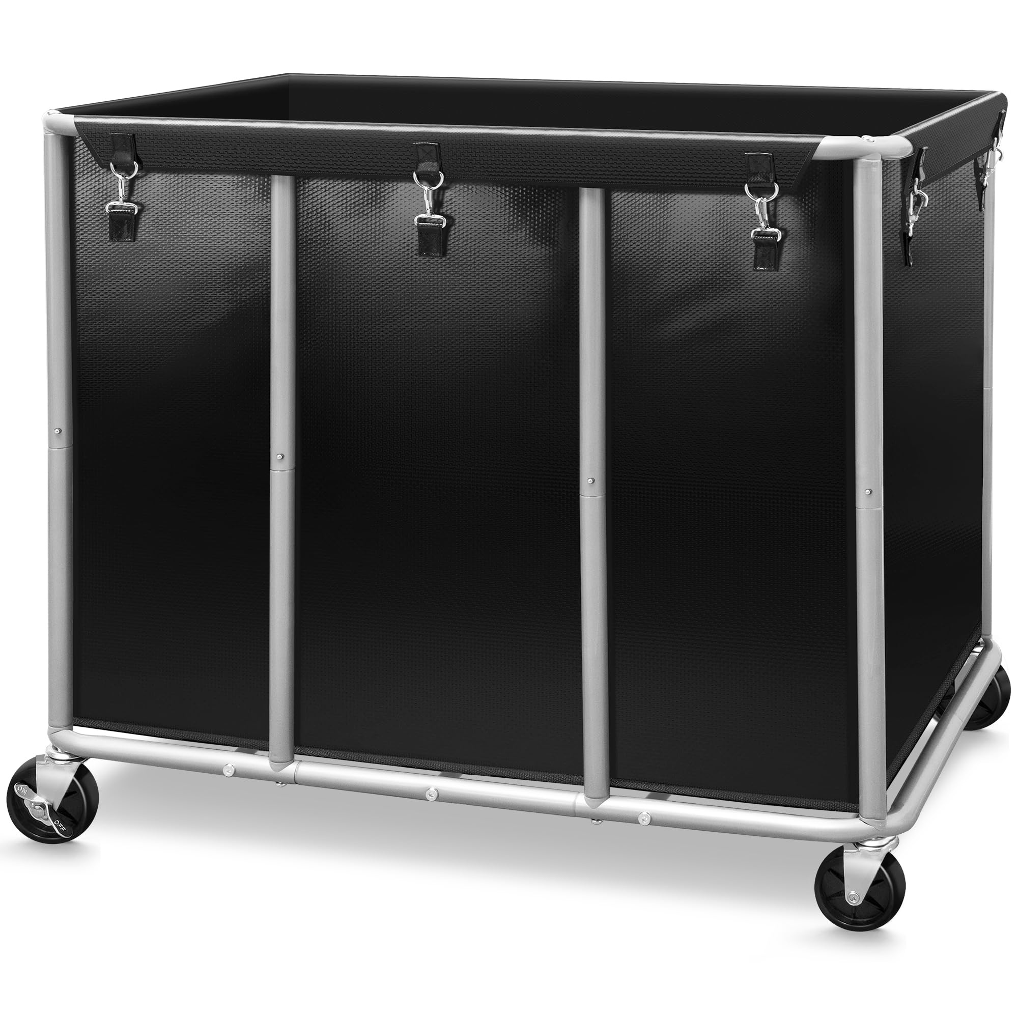 Photo 1 of STORAGE MANIAC Commercial Laundry Cart with Wheels 420L Sturdy Steel Frame Heavy Duty Rolling Laundry Hamper on Wheels Big Laundry Basket with Removable Waterproof Liner Bag, 400 lbs Load, Black