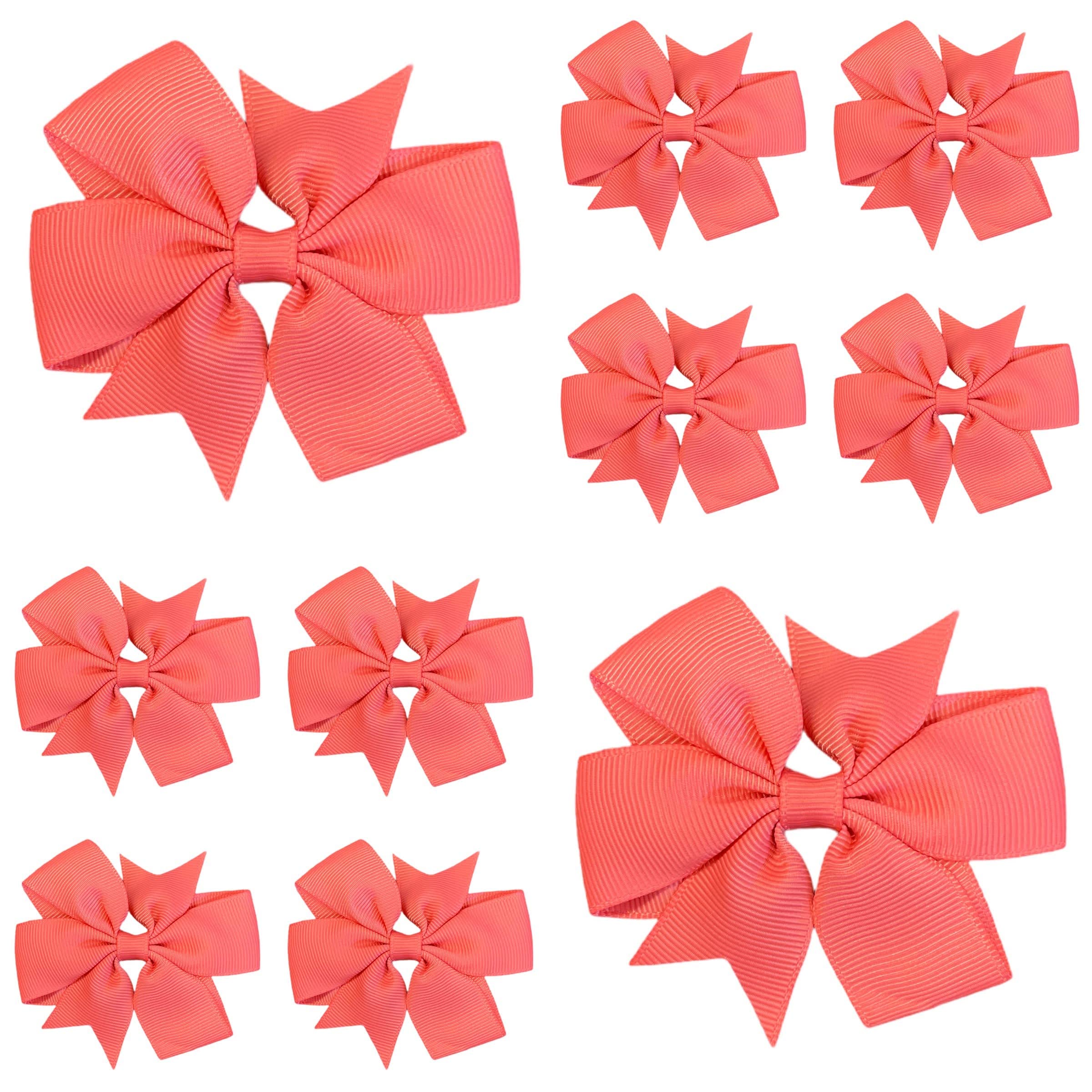 10pcs Salmon Pink Hair Bows Clips Slides Grips 3" inch Pinwheel Solid Vibrant Colour Girls Hairbows
