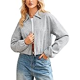 YEXPINE Women's Zip Up Sweatshirt Long Sleeve Cropped Bomber Jacket Spring Outerwear with Welt Pockets