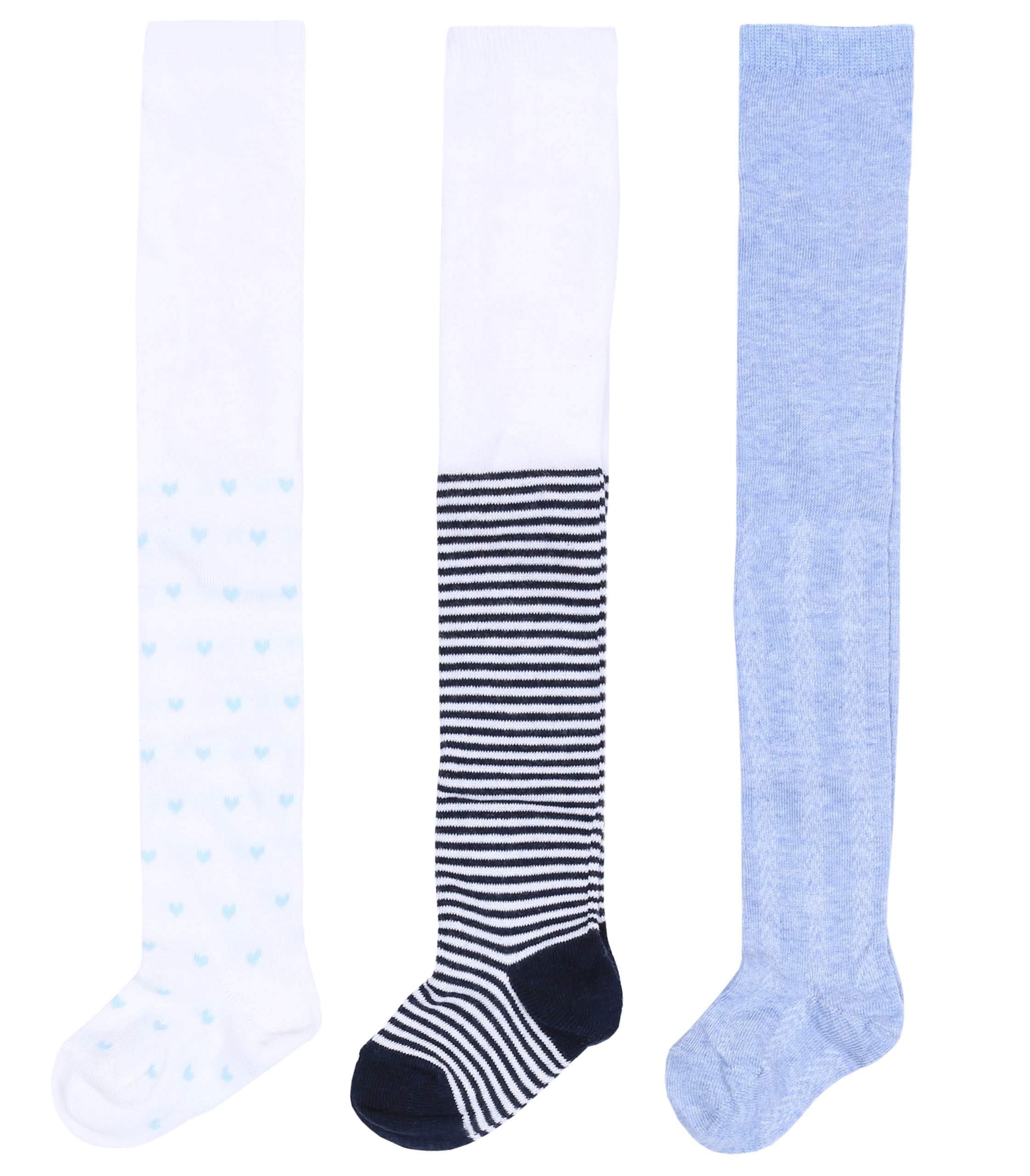 3 x Blue/Ecru, Design Tights For Baby Girls EARLY DAYS 0-6 Months