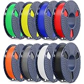 SUNLU PLA+2.0 3D Printer Filament, Multicolor Bundle, 8 Colors | Black+White+Grey+Red+Klein Blue+Yellow+Green+Sunny Orange, 250g Small Spools, 8 Pack, 2kg Total