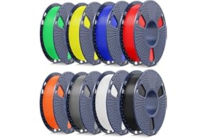 SUNLU PLA+2.0 3D Printer Filament Bundle, Multicolor PLA+ Filament 1.75mm, Individually Vacuum Packed, 0.25kg per Spool, 8 Pack, 2kg Total, Black+White+Grey+Red+Klein Blue+Yellow+Green+Sunny Orange