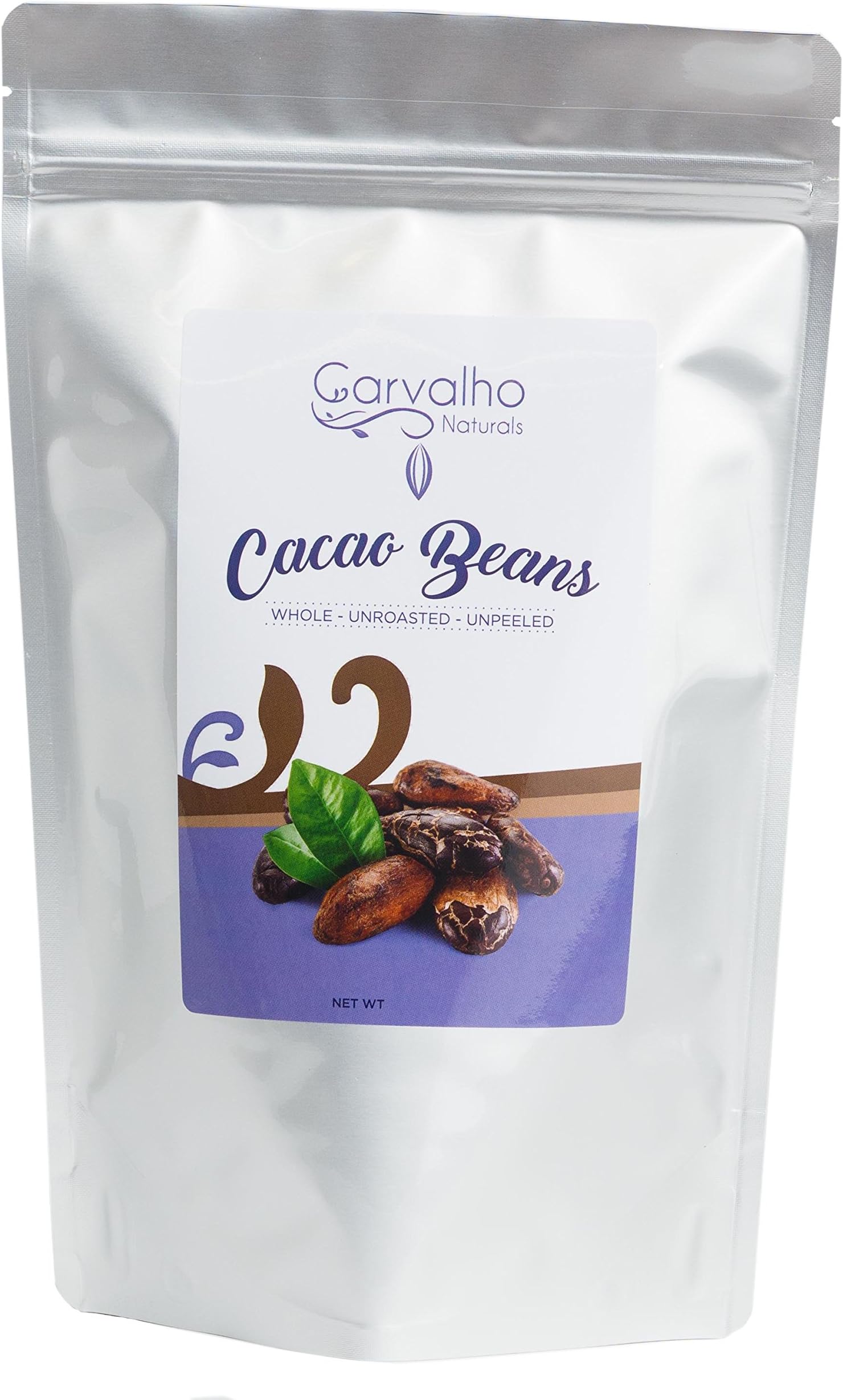 Carvalho Naturals Pure Raw Cacao Beans Whole Unroasted Unpeeled Chocolate 8 Oz