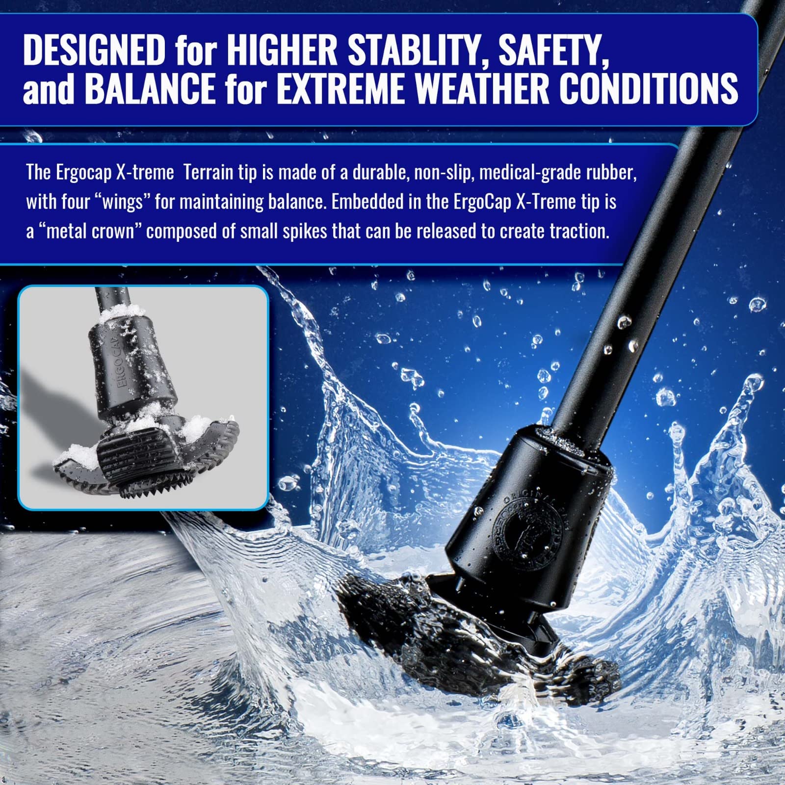 Ergocap XTreme Terrain with Retractable Metal Spikes for Ice/Snow/Mud