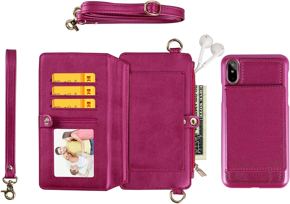 KelaSip iPhone 7 Plus/8 Plus Leather Case Wallet [Built-in Phone Case Removable],with Wallet,Card,and Phone Case Features,Can Be Stylish Diagonal Wallet,Rose Red