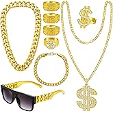 QZYL 80s 90s Accessories Outfit Accessories Hip Hop Costume Kit Faux Gold Rope Chain Bracelet Dollar Sign Chain