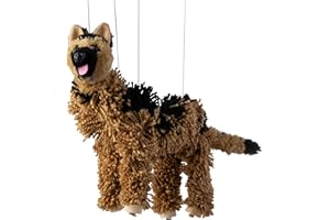 Artisan Owl German Shepherd Marionette Puppet - Yarn Dog with Wooden Feet, Detachable Strings