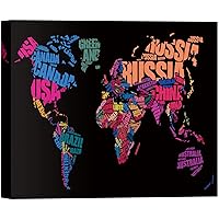 SIGNWIN Canvas Wall Art Rainbow Color Country Names World Atlas Architecture & Maps Cities Typography Modern Art Farmhouse/Country Urban for Living Room, Bedroom, Office - 12x18 inches