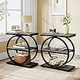 Tribesigns End Table Set of 2, Narrow End Table with 3 Storage Shelves, Wooden Side Table with Metal Frame, Small Sofa Side Table for Living Room, Grey Nightstand and Bedside Table for Bedroom