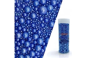 KANDLRIK Edible Royal Blue Sugar Pearls Sprinkles Candy Mix Size Pearls Cake Decorations Cupcake Toppers Decorating Perfect for Wedding Party Valentine Christmas Supplies 4.58OZ