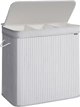 SONGMICS Bamboo Laundry Hamper with Lid 150 L Removable Liner Dove Grey