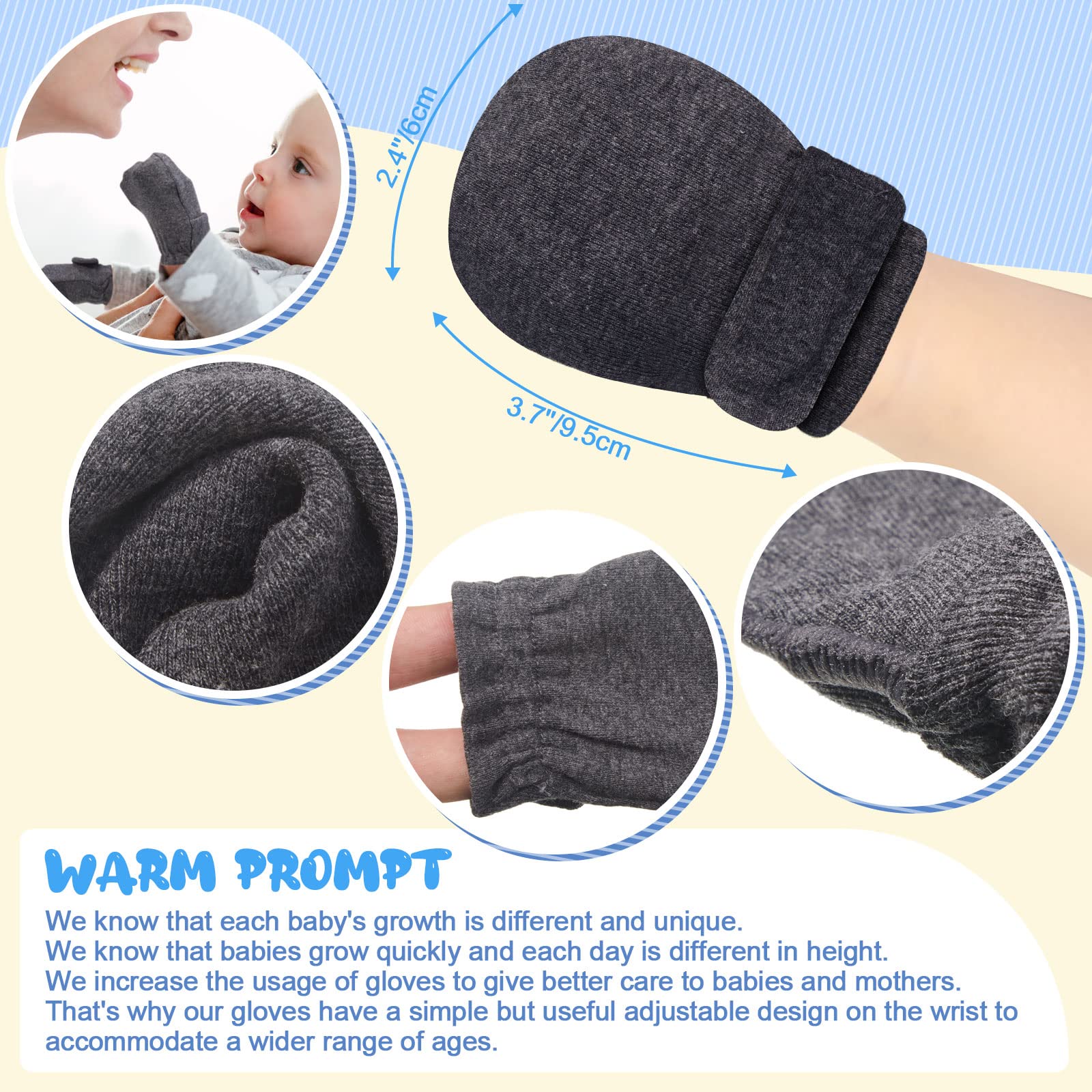 Newcotte Adjustable Baby Mittens No Scratch Newborn Cotton Breathable Gloves Warm Baby Mitts for Boys
