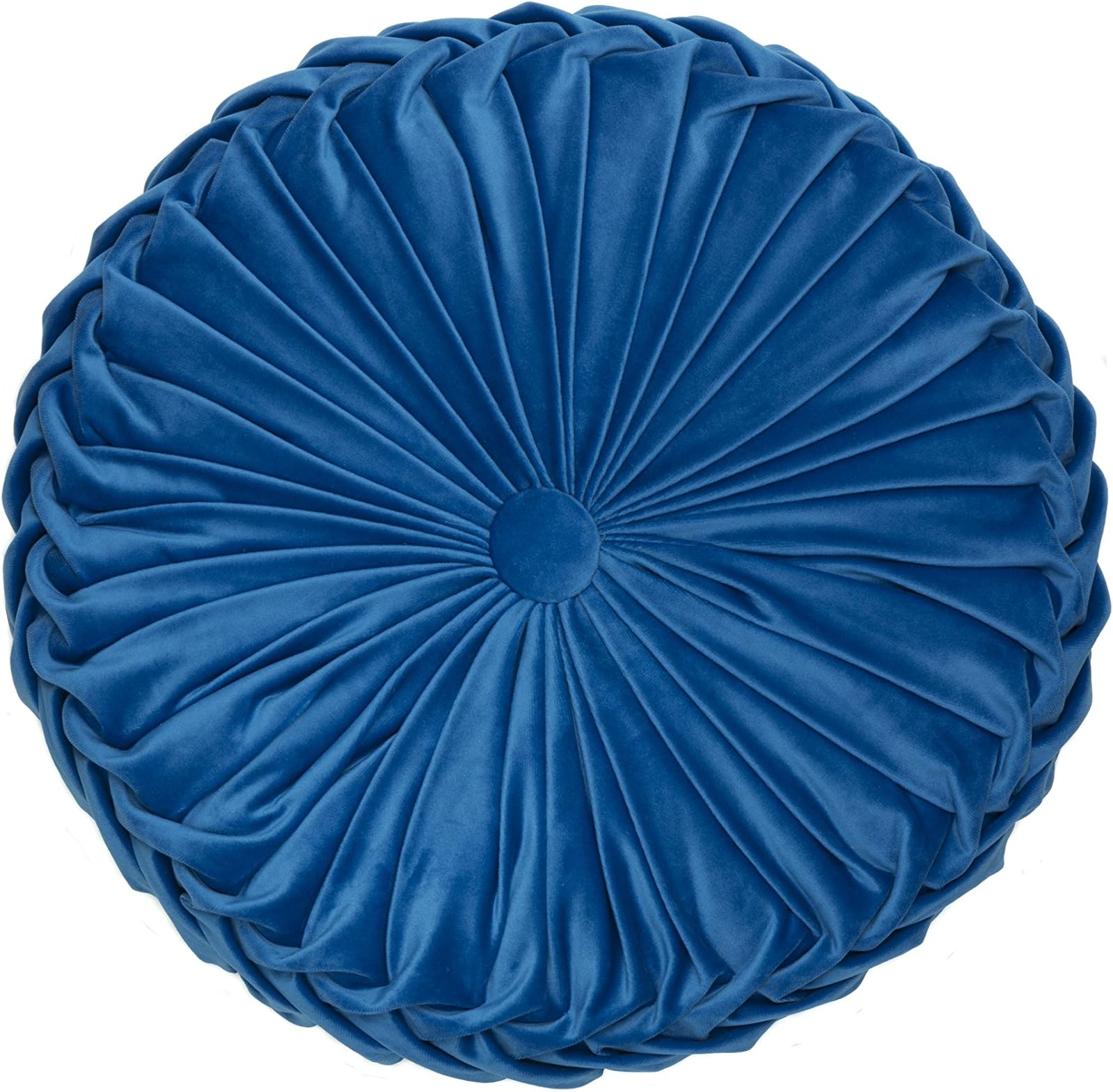 YSN Home Collection - beautiful decorative cushion, velvet feel, pleated cushion with elegant ruched buttons, round., Polyester, blue, 40 cm rund