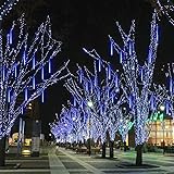 Vmanoo LED Outdoor Lights 8 Tube Meteor Shower Rain Lights Solar Powered Icicle Raindrop Snow Falling Lights Cascading Lighti