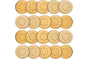 S SATC 100PCS 5 Inch Sanding Discs 60/80/120/150/220 Grits Gold Sanding Discs Hook and Loop 8 Holes Sandpaper Orbital Sander