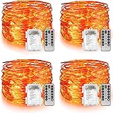 YIHONG 4 Count Halloween Orange Fairy Lights Battery Operated,16.4ft String Firefly Lights with Remote Control, 50LedsTwinkle