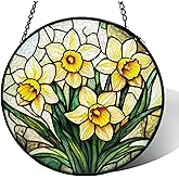 Stained Glass Window Hanging, Daffodil Flower Diamond Glass Panel Suncatcher Plant Sun Catchers for Home Garden Balcony Window Wall Decor, Gifts for Women,Mom (6.3 Inch)