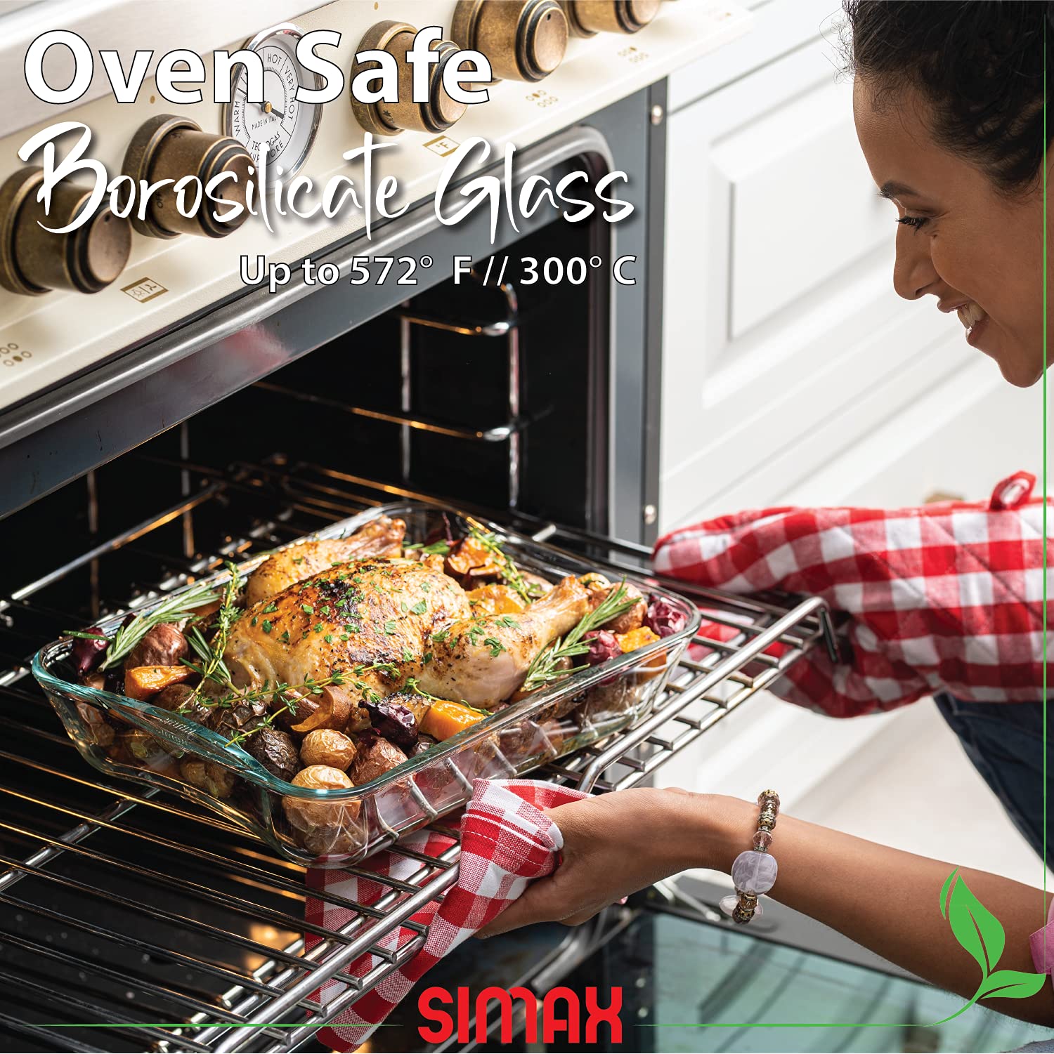 Simax Exclusive Clear Rectangular Glass Roaster | Includes Glass and Plastic Lid, Heat, Cold and Shock Proof, Made in Europe, 2.6 Quart