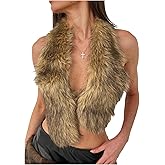 WDIRARA Women's Faux Fur Halter Vest Sleeveless Tie Backless Fuzzy Tank Top Rave Party Sexy Y2K