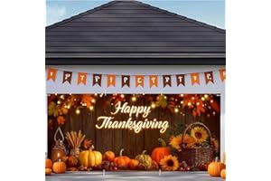 ANNA QUEEN Fall Harvest Thanksgiving Decorations Garage Door Banner 6 x 13FT,Pumpkin Turkey Happy Fall Backdrop 71"x157" Season Autumn Door Cover Decoration for Party (Happy Thanksgiving banner)