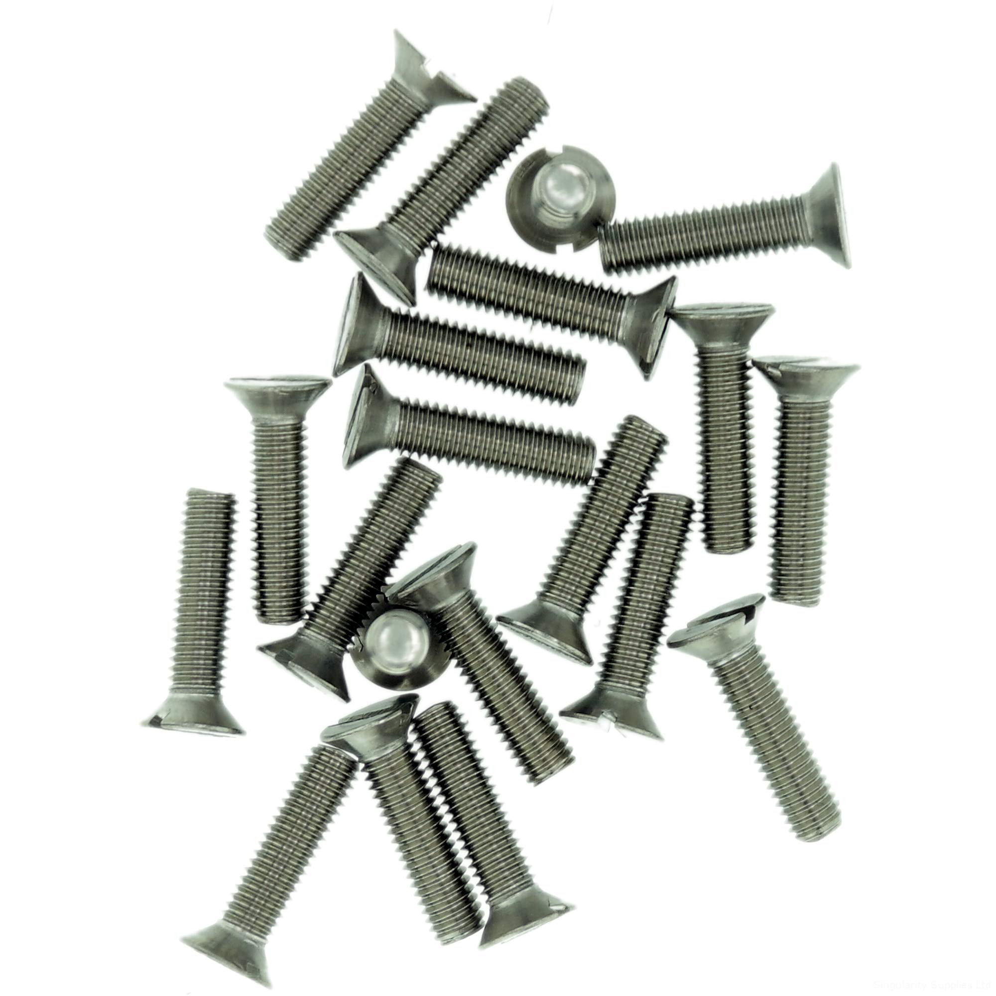 M2.5 (2.5mm x 30mm) Slot Countersunk Machine Screw (Bolt) - Stainless Steel (A2) (Pack of 20)