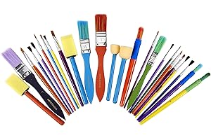 Artlicious Foam Brushes Wood Handle Brush Set - Use with Craft, Watercolor, Oil, Gouache Paints, Face Art, Miniature Detailing and Rock Painting