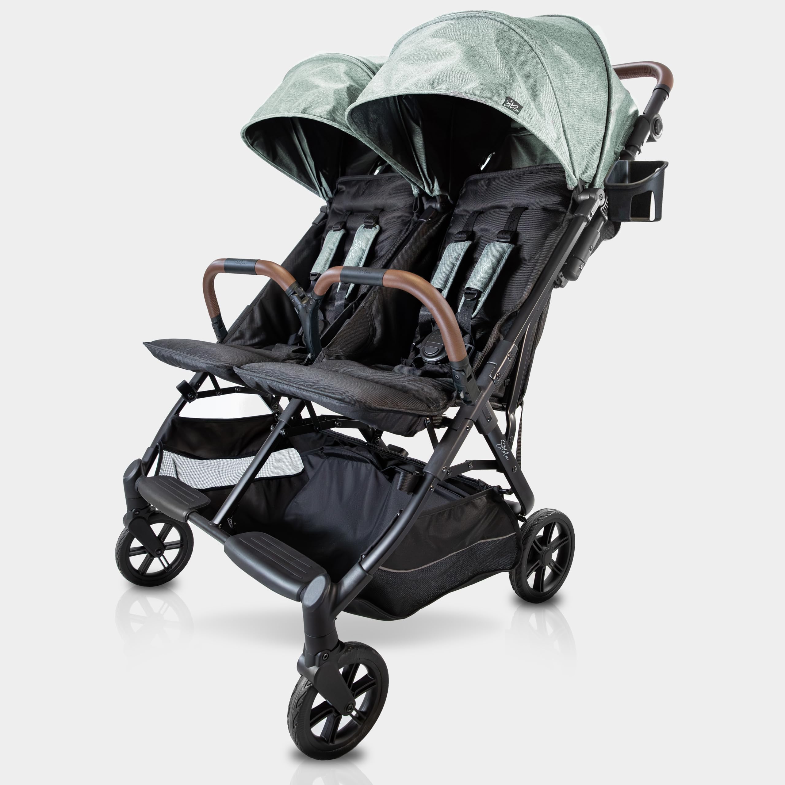 Photo 1 of Strolee Lightweight Double Side by Side Stroller - 22 Lbs, 9.5" Compact Fold, Twin Nap Ready Seating, No Rethread Harness, Magnetic Buckle & Ultra Plush Seat 60Lb Max Per Seat- (v2 Sage)