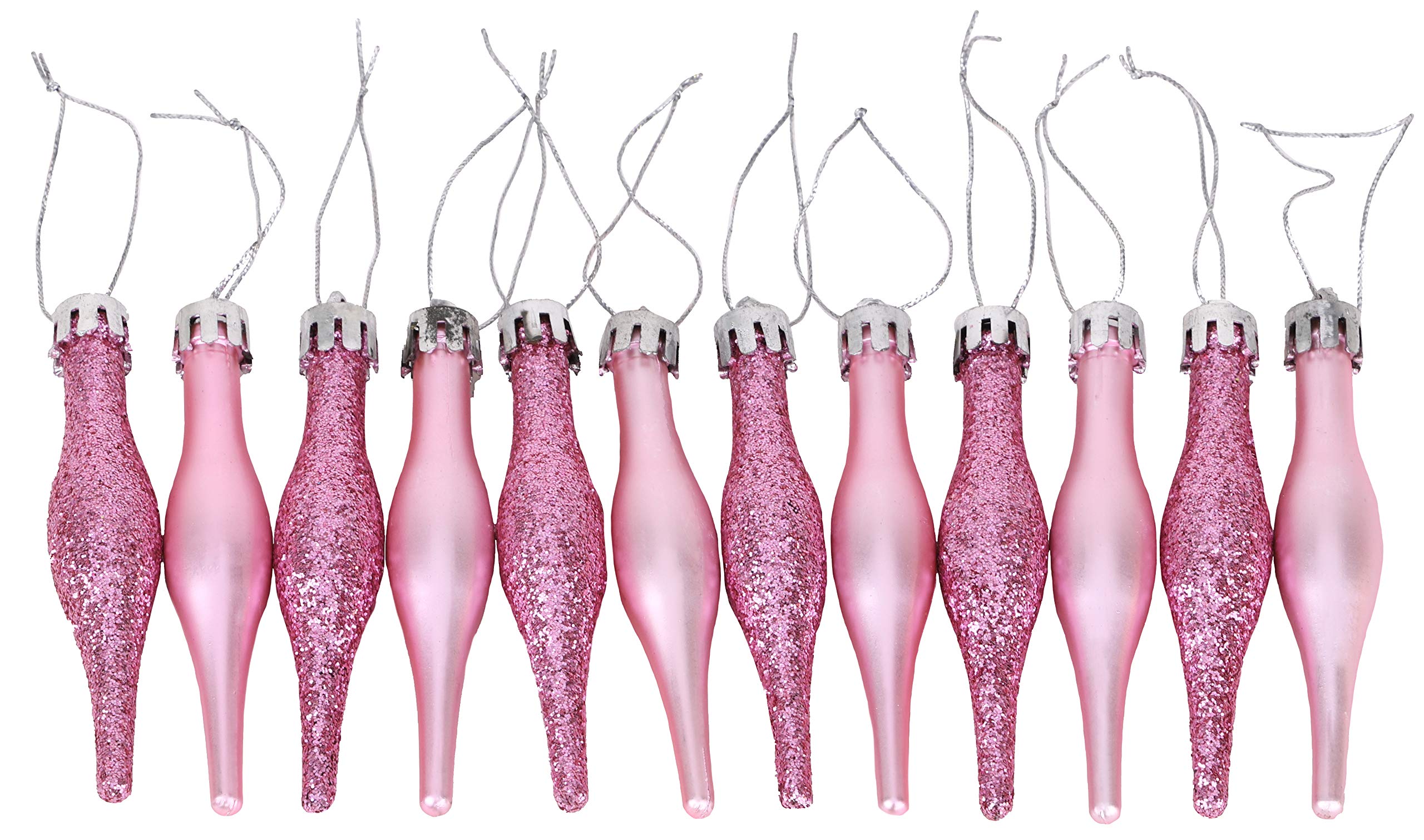 Toyland® 12 x 9cm BABY PINK/BLUSH PINK Glitter + Matt Droplet Christmas Tree Decorations