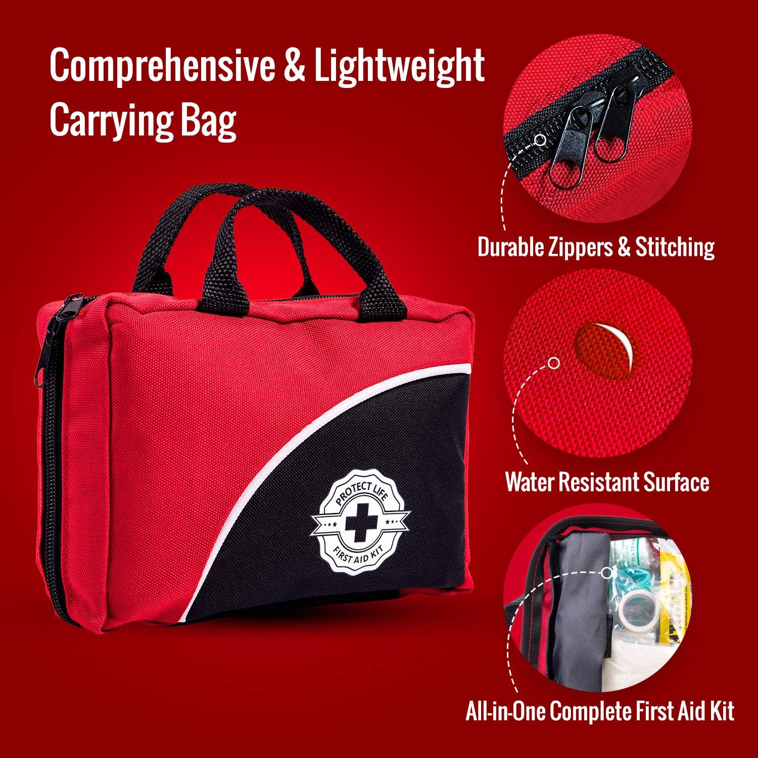 First Aid Kit - 160 Piece - for Car, Travel, Camping, Home, Office, Sports, Survival | Complete Emergency Bag Fully stocked with Medical Supplies: Health & Personal Care