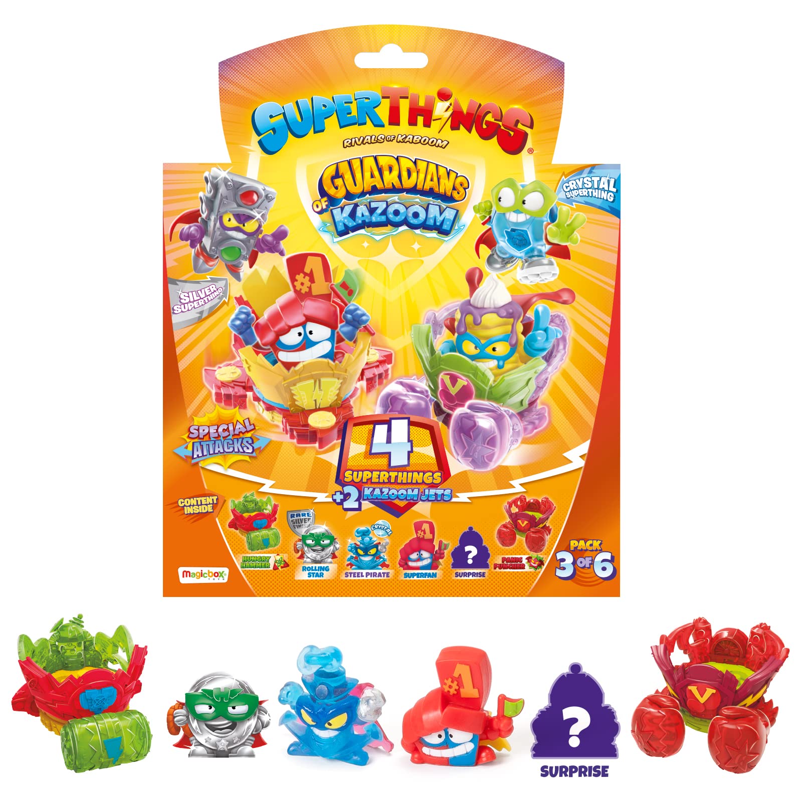 SUPERTHINGS RIVALS OF KABOOM - Series 9 - Guardians of Kazoom – Pack of 4 x SuperThings (Includes 1 silver captain) and 2 x Kazoom Jets - 3/6
