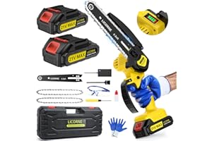 LICORNE Mini Chainsaw, 6-INCH Electric Cordless Mini Chainsaw, 2Pcs 2000MAH Rechargeable Battery Small Handheld Portable Chain Saw Pruning Shears for Tree Branches/Wood Cutting/Gardening/Camping