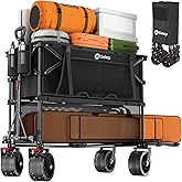Sekey 400L Double-Decker Wagon, 500 lb Capacity, 50 in Extender | Double-decker foldable wagon cart with 50 in extender, lower cargo deck and 10 x 10 canopy fit for sports and camping gear.