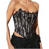 BEAUDRM Women's Y2K Floral Corset Tops Renaissance Bustier Corset Lace-Up Backless Bustier Party Rave Club Going Tops