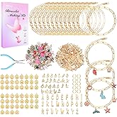 Wisreach 417 PCS Stainless Steel Gold Charm Bracelet Making Kit, DIY Jewelry Making Supplies with Paperclip Chain Bracelets, Charms & Jump Rings, Starter Craft Kit, Women & Beginners