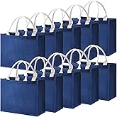 Shappy 10 Pack Burlap Tote Bag Set, Reusable Blank Jute Burlap Grocery Bag with Handle for Bridesmaid Gift Shopping DIY (Navy)
