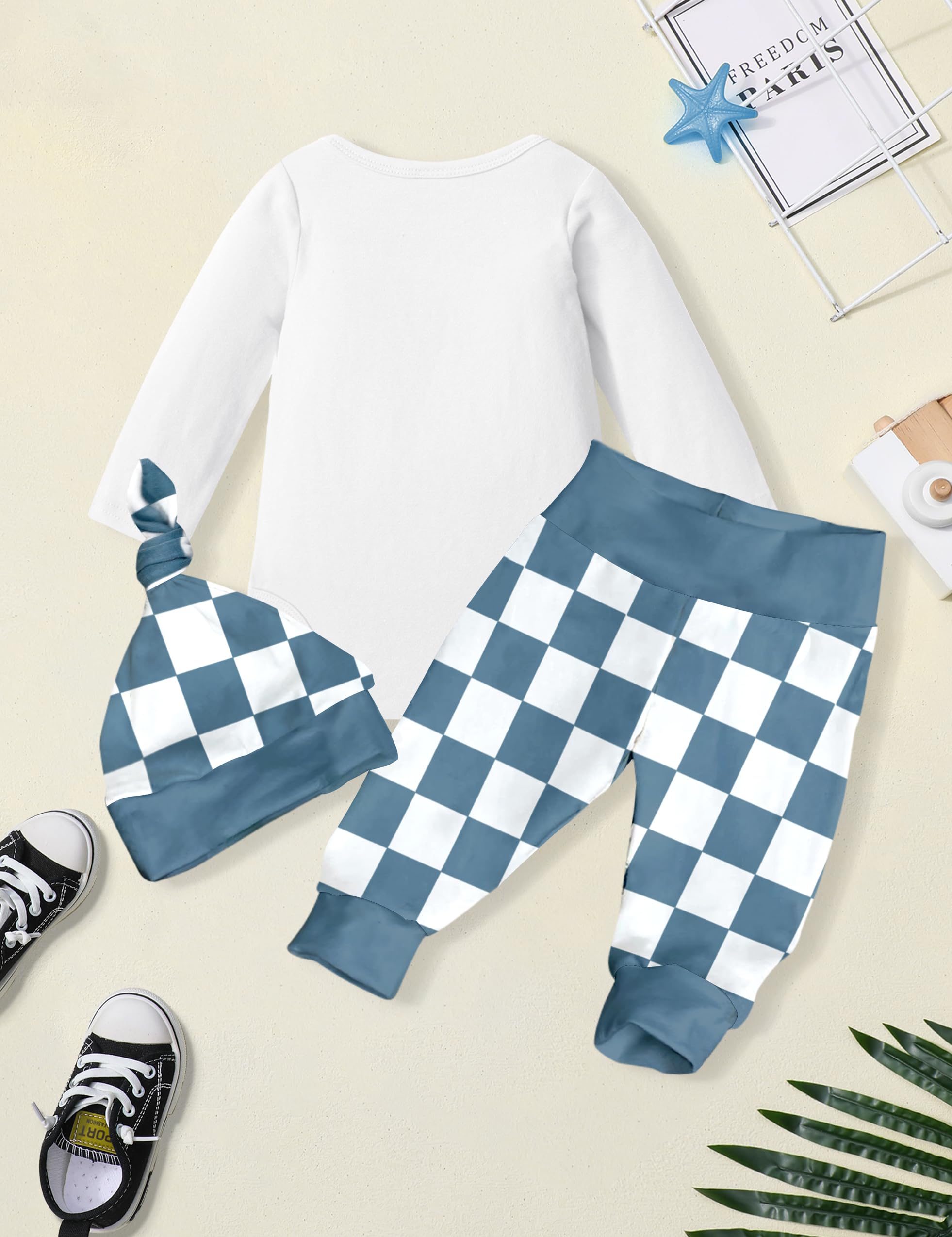 AGAPENG Baby Boy Clothes Newborn Boy Outfits Infant Letter Print Romper Long Pants Hat 3PCS Baby Boy's Clothing